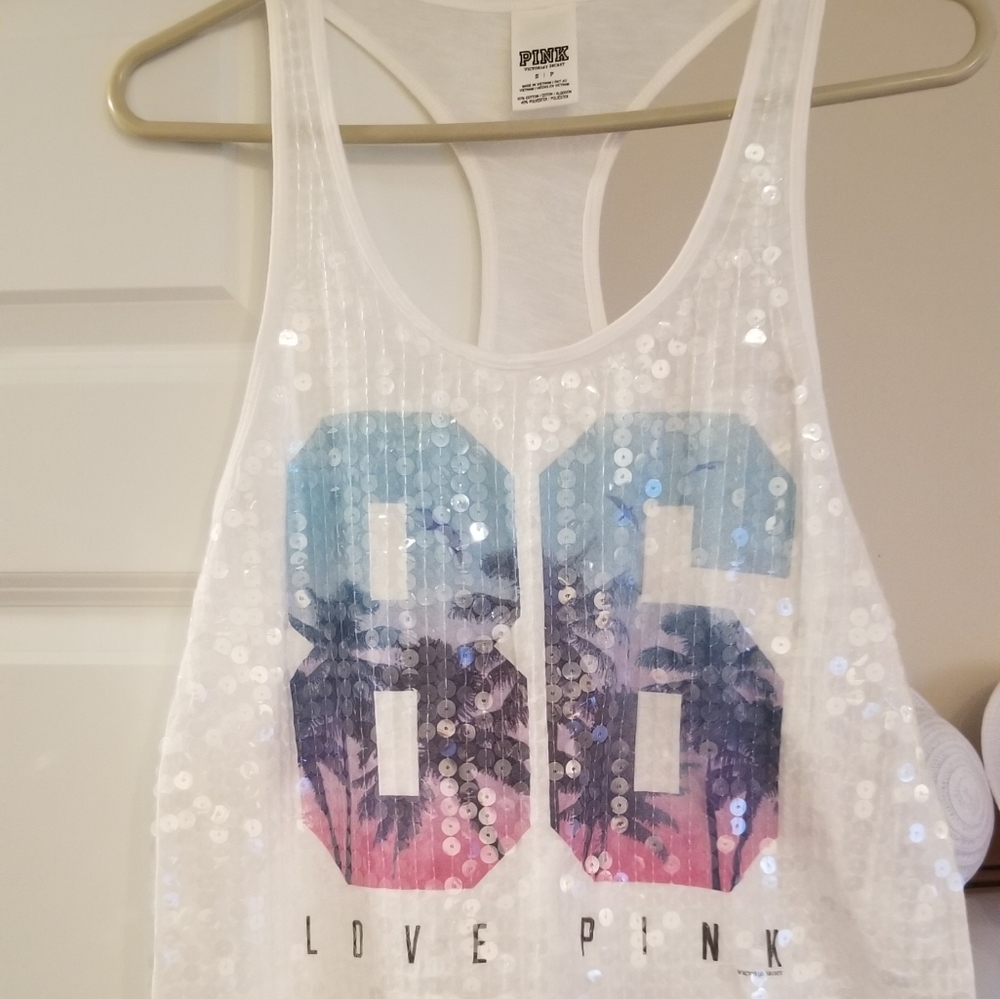 PINK White sequined tank top